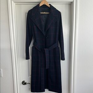 Banana Republic Blue Trench Coat with Wide Collar and Matching Belt